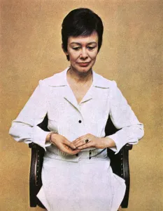 Buttons Prints: Janey Ironside wearing Ossie Clarke