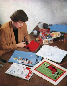 Joan Prints: Joan Jordan creating The Tatler Xmas number cover, 1950