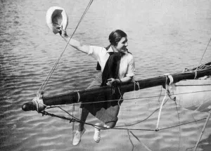 Sailing Prints: Joe Carstairs on her yacht Sonia, 1925