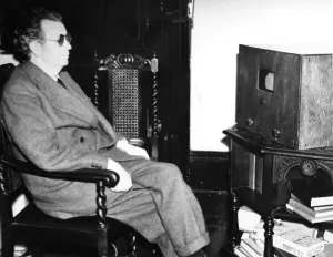 Baird Prints: John Logie Baird watching Stereoscopic Television, 1942