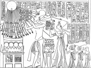 Cairo Prints: King Akhenaten and Queen Nefertiti making a Sacrifice