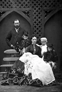 Prints of Photograph showing King Edward VII (1841-1910) of Great Britain and Ireland, with his wife, Alexandra, and children in Highland attire, c.1870 November Prints: King Edward VII and Queen Alexandra, c. 1870