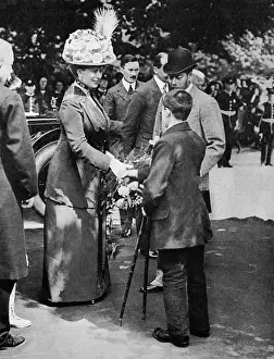 Tours Prints: King George V, Queen Mary & crippled boy in Yorkshire
