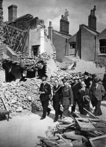 Blitz Prints: King George VI inspecting bomb damage in London