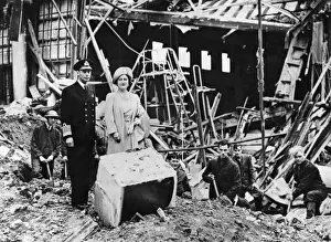 Blitz Prints: King and Queen inspecting bomb damage at Buckingham Palace