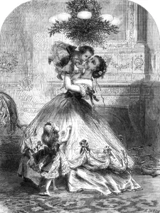 Traditions Prints: Kissing under the mistletoe, 1865