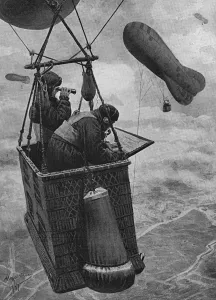Balloons Prints: A Kite Balloon car over the Western Front, WW1