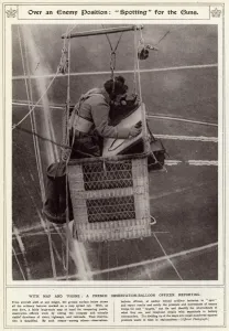 Balloons Prints: A Kite Balloon car over the Western Front, WW1