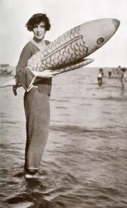 Beach Prints: Lady Diana Cooper at Venice Lido with inflatable fish
