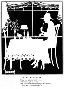 Lunch Prints: Lady eating in silhouette by Nellie E. George