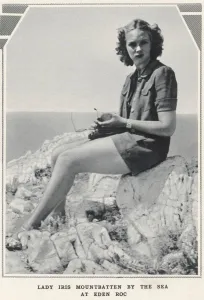 Sits Prints: Lady Iris Mountbatten by the sea at Eden Roc