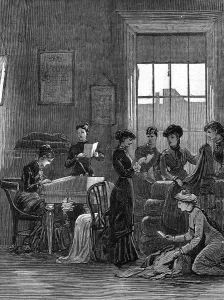 Desk Prints: The Lady Land Leaguers at work, 1881