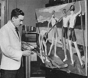 Mar17 Prints: Lancelot Glasson at work on his painting The Four