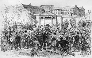 Armed Prints: Land League Agitation: mob protests outside Cork Jail, 1887