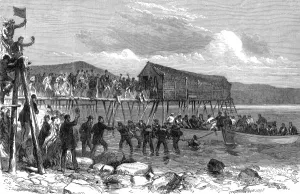 Atlantic Prints: Landing the Atlantic cable in Hearts Content Bay, Newfoundl