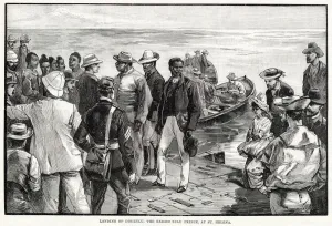Prince Prints: Landing of Dinizulu, the exiled Zulu prince, at St. Helena. Date: 1890