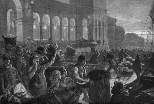 1881 Prints: Landing Fish at Billingsgate Market, London, 1881