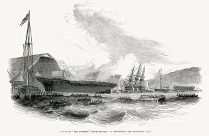Warship Prints: Launch of The Avenger Steam Frigate at Devonport Dockyard, Plymouth