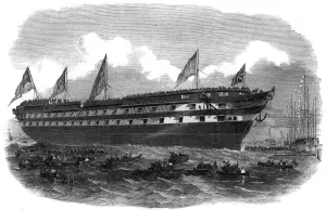 Steamships Prints: Launch of the Hannibal steamship, 1854