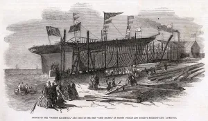 1850s Prints: Launch of the Marion Macintyre and part of ship Iron Frame