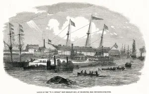 1850s Prints: Launch of the W. S. Lindsay, iron emigrant ship 1852