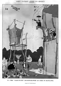 Fishing Prints: The Leap to Tin Salmon Blower by Heath Robinson