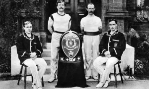 Aldershot Prints: Lidderdale brothers with trophy, 1906