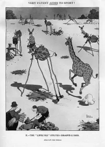 Comic Prints: The Lifelyke stilted giraffe lurer by Heath Robinson