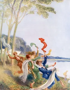 Beach Prints: Six Little Camping Girls Going Down to Bathe, Wallis Mills
