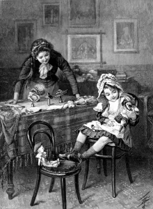 Shopping Prints: Little Girl playing at shopping, 1892