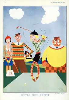Course Prints: Little Miss Muffit by Lesley Butler - golf humour 1930