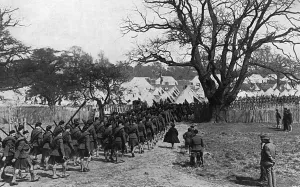 Richmond Prints: London Scottish marching into camp in Richmond Park, WW1