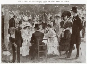 Sport Prints: Luncheon under the trees behind the pavilion. Date: 1907