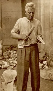 C Ulture Prints: M. Leon Coutier finishing a hand-axe of Acheulean type