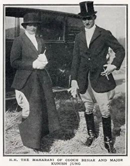Indian Prints: The Maharani of Cooch Behar pictured with Major Kunish Jung at a meet of the Belvoir