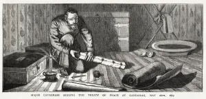 1870s Prints: Major Cavagnari sealing the treaty of peace at Gandamak, 26th May 1879