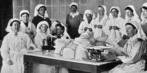 Voluntary Prints: Making sphagnum moss dressings, Dartmoor, WW1