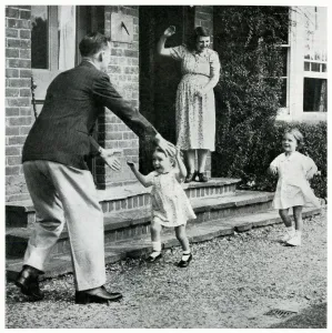 Evacuation Prints: Man greeted by his evacuated children and wife 1939