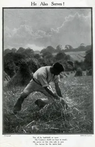 Bread Prints: Man harvesting in a field, He Also Serves, WW1