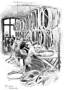 Accessories Prints: Manufacture of Dunlop tyres, 1896: trimming the casings