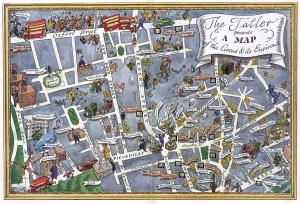 Nightlife Prints: Map of central London with Piccadilly Circus at centre