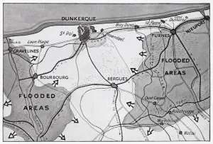 1940 Prints: Map of Dunkirk area during the evacuation, WW2