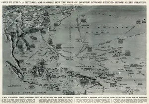 Philippines Prints: Map of Japanese invasion receding by G. H. Davis