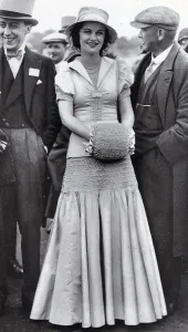 Argyll Prints: Margaret Whigham at Ascot with her boater and ruches muff