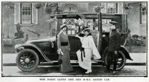 Endorsement Prints: Marie Lloyd, entertainer, and her 20 hp Austin car