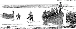 Mission Prints: Marines at Uig wading to their boats at low tide