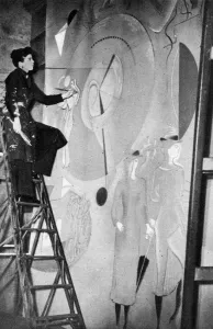 Pavilion Prints: Mary Kessell working on mural 1938