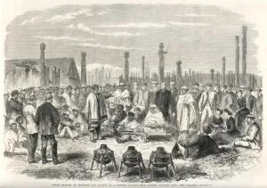 European Prints: Meeting of settlers and Maoris, New Zealand 1863