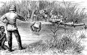 Baggage Prints: A Member of H. M. Stanleys expedition threatening a baggage