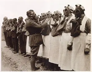 Measures Prints: Members of the Red Cross nurses of the Camberwell division learning how to use gas masks